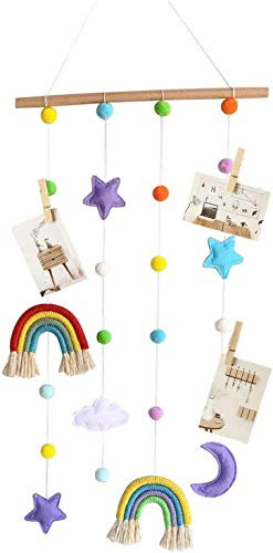 SZETOSY GOODCHANCEUK Foto-Seil – Fotodisplay Anhänger Kinderzimmer handgefertigt Wanddekoration Regenbogen Pompom Hintergrund Dekoration Makramee Wandbehang