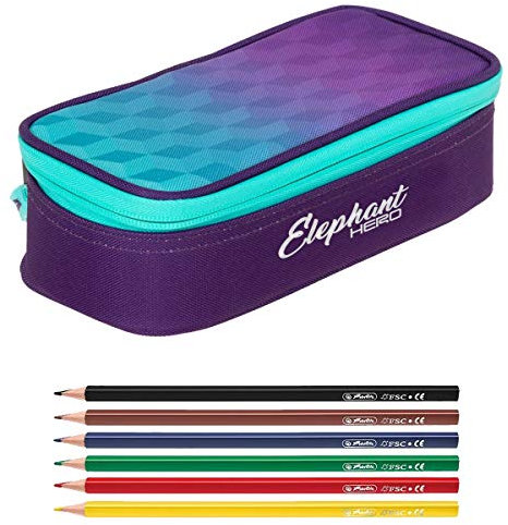 Elephant Mäppchen Mädchen Etui Federtasche Mäppchenbox groß Pennal Schülermäppchen Pencil case Box Large 12800 + 6 Stifte (Violet Cube (Lila-Türkis))