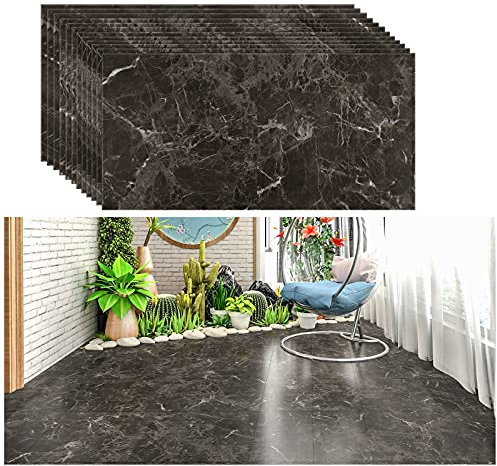 VEELIKE Ölbeständige selbstklebende Küchenfliesen für die Küche Schälen und Kleben Wasserdichte Badaufkleber Bodenfliesen für Hausrenovierung Abnehmbar Einfach zu verwenden 12 Stück 60cm x 30cm