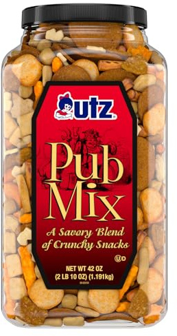 Utz Pub Mix, 42 Oz. Barrel, Savory Snack Mix with a Blend of Crunchy Flavors for a Tasty Party Snack, Resealable Container, Trans-Fat Free and Kosher Certified