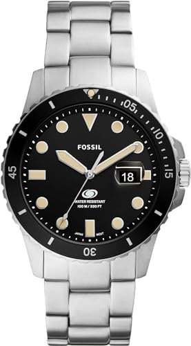 Fossil Blue uhr für Herren, Quarzwerk mit Edelstahl- oder Lederarmband, Schwarz und Silberton, 42MM