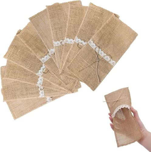Dimoxii 60 Stück Bestecktaschen Jute Besteckbeutel Besteckhalter Sackleinen Hochzeit Vintage Deko für Party Hochzeit