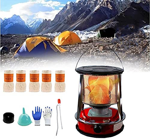 vikitim Poêle De Chauffage De Pétrole Portable, avec 5 Mèche Et Sac De Rangement Combustion Poêle À Kérosène pour Camping,Pêche sur Glace, Maison, Pas Cher, 4.6L, Rouge