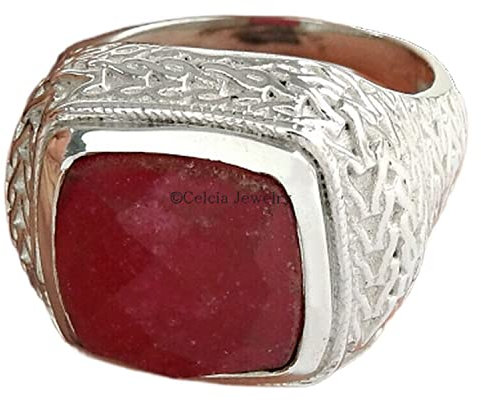 Natürlicher rubinroter Edelstein-Checker-Ring, Siegelring, böhmischer entzückender Statement-Ring, Weihnachtsgeschenk, eleganter Ring, Bio-Ring, viktorianischer Ring, Juli-Geburtsstein (Rubin)