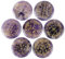 KYEYGWO 7 Stück Amethyst Runde Heilung Kristall Set mit Gravierte Magischer Erzengel Symbole, Stein Chakra Plamstein Reiki Heilstein Taschensteine Stein Desktop Ornament für Divination, Meditation
