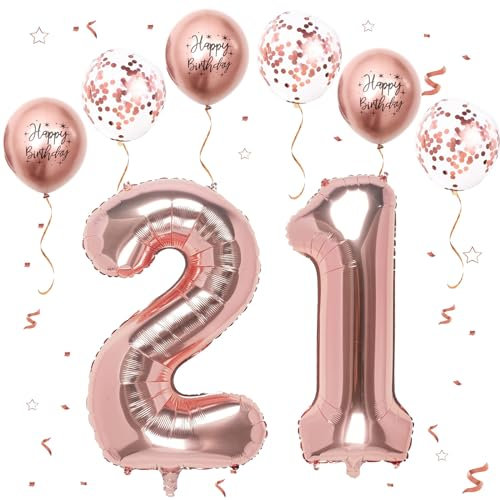 VUCDXOP Roségold Luftballon 21, XXL Riesige Geburtstag Ballon 12, 40 - 101cm Ballon Zahl Deko Folienballon Zahlen 1 & 2, Geburtstagsdeko Jubiläum Party Deko, Fliegt mit Helium (Nummer 21/12)