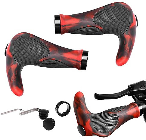Sonwaha Fahrradgriffe Ergonomisch 22mm Fahrrad Griffe/Lenkergriffe Schwarz Rot Fahrradgriffe Mountainbike mit Montagewerkzeug rutschfest Gummi Fahrrad Lenkergriffe für Jedes Fahrrad