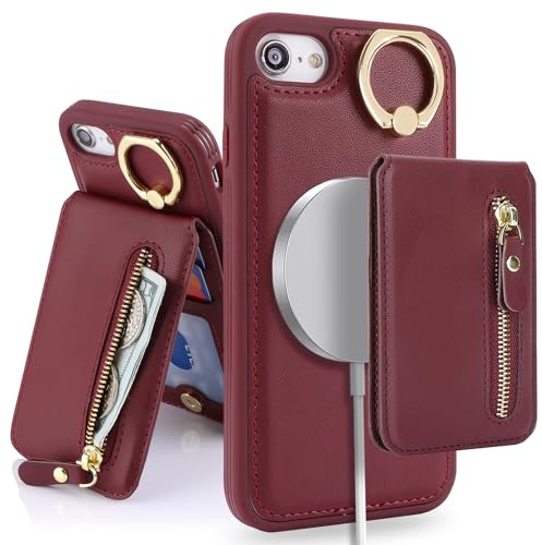 SailorTech iPhone 7/8/SE2/SE3 Case with Card Holder, Ring Stand, Kickstand - Burgundy