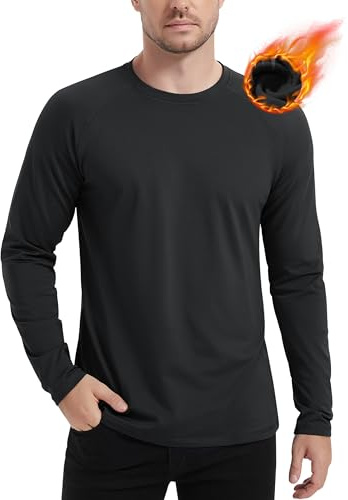 MAGCOMSEN Black Thermal Long Sleeve Men Fleece Winter Base Layer Undershirts Dry Fit Gym Shirts Black L