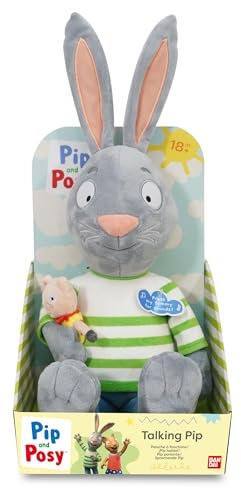 BANDAI Pip and Posy Talking Feature Plüsch Pip mit Schweinchen - Großer sprechender Teddy - Stofftier mit Geräuschen - Großes Kuscheltier mit TV-Show Sätzen