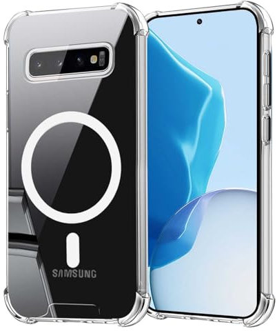 Coque pour Samsung Galaxy S10 Compatible avec MagSafe, Étui Magnétique Transparent avec Hybride TPU Bumper + PC Dur Arrière, Housse de Protection Antichoc Silicone Case, (Clair)