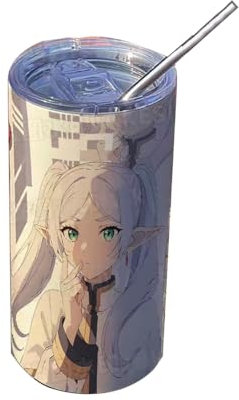 Frieren Cup Frieren : Beyond Journey's End Tasse à café de voyage avec paille pour garder au chaud 8 à 12 h, cadeau d'anime, 480 ml