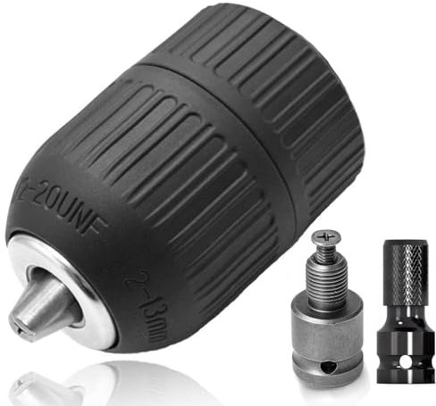 Nasml 2-13mm Keyless Drill Chuck Adapter,1/2-20UNF 1/2” Socket Square Female Adapter,1/2 Drive Female to 1/4 Hex Converter,for Dewalt/Milwaukee/Makita/Bosch/Ryobi/Black Decker Impact Wrench