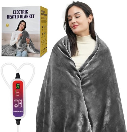 Qfun Doppelseitig Heizdecke mit Abschaltautomatik 180x100cm, Schnelles Aufheizen Wärmedecke Elektrische mit 6 Temperaturstufen, 4 Timer, Waschbar Heated Blanket Kuscheldecke, Überhitzungsschutz