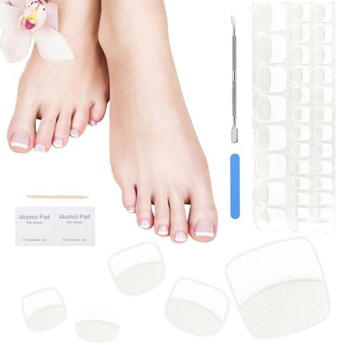 VEGCOO Semi Cured Gel Nail Strips, 34 PCS Toenail Stickers Gel Nail Stickers Suitable for Nail Studio Beginners DIY (White)