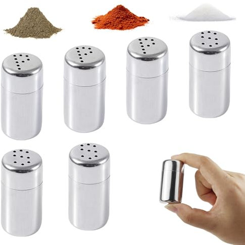 Elepl 6 Stück Salzstreuer Klein 5ml Mini Salzstreuer Edelstahl Pfefferstreuer Gewürzstreuer für Outdoor Camping Unterwegs Grill Mini Salzstreuer für Die Brotdose