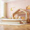 LUTUTU Polsterbett, 140x200cm, Bett mit Lattenrost(ohne Matratze), Kinderbett in Form eines Hauses, Bett mit Stufen, PU, Minimalistisch, Braun