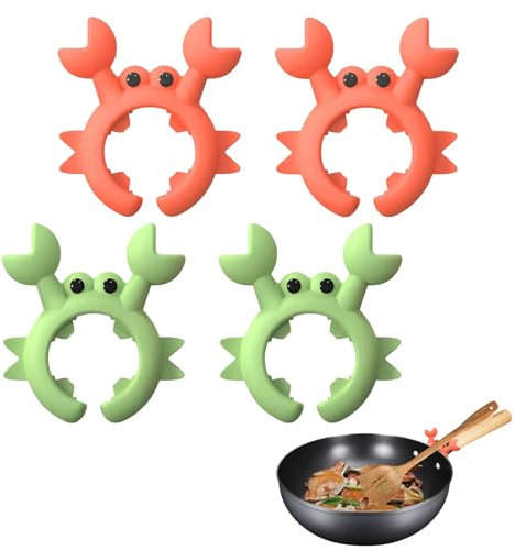 FUATY 4 Pcs Crab Spatula Holder, Silicone Crab Shaped Spoon Rest, Anti-scalding Adjustable Cooking Utensil Holder for Pot, Silicone Boil Over Spill Stopper Creative Crab Gifts for Crab lovers