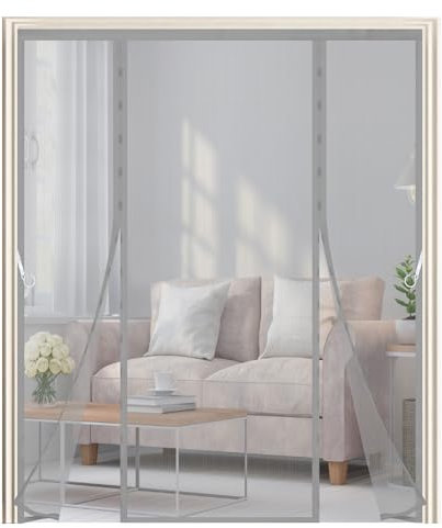 Magnetic Fly Screen Door Curtain 175x200cm,Fly Screens for Double Patio Doors,Magnetic Bug Mesh Curtain with Powerful Magnets,Fly Nets for Doors Without Drilling,Keep Fly Bug Out,Grey
