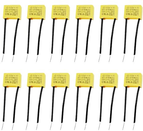 12 Piezas Condensador MKP, Condensador Polipropileno 0.22µF 275V X2, Condensadores de Seguridad, Supresores de Interferencias para Luces LED, Lámparas y Componentes Electrónicos