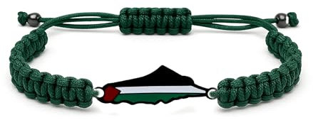 Zircobic Bracelet Drapeau Palestinien Noir avec Cordon Tressé Vert – Unisexe pour Événements en Extérieur et Rassemblements, Représentant la Force et la Croyance