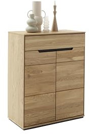 Schuhkommode >ARAYA< mit teilmassiver Wildeiche-Front, gedämpften Türen und Schubkasten, FSC Mix zertifiziert, 79x101x40,5 cm, modernes Design in eichenfarbener Holzoptik für stilvolle Wohnräume