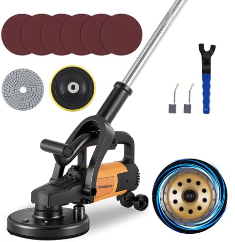 YUCHENGTECH Pulidora de Hormigón 180mm 3800W con 6 Velocidades | Lijadora de Hormigon para Suelo con 3 Tipos de Discos (Lijado, Eliminación de Óxido, Pulido) para Hormigón, Cemento y Mármol
