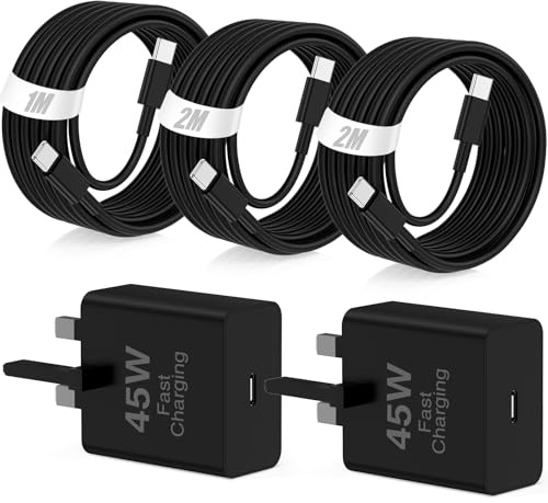 45W Samsung Super Fast Charger USB C,2 Pack Samsung USB C Plug UK with 2M+2M+1M Type C Cable Fast Charging for Samsung Galaxy S26 S25 Ultra S24/S23/S22/S21/S20/A55/A54/A15,Android,for iPhone 17