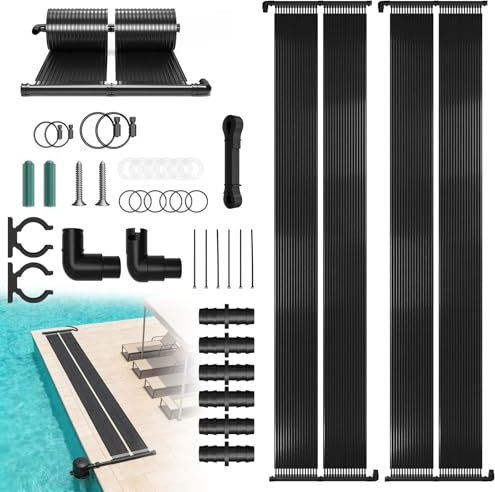 LZQ Ensemble de chauffage solaire pour piscine 600x140 cm, système de chauffage solaire, absorbeur solaire pour piscine, chauffe-eau avec colliers de tuyau et raccords, modulaire, tapis chauffant