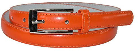 CTM Women's 19 mm Skinny Leather Dress Belt Silver Buckle, Medium, Orange