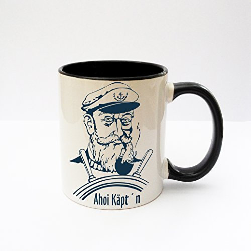 ilka parey wandtattoo-welt Becher Tasse Kaffeetasse cup mug Ahoi Käpt'n Kapitän Steuerrad maritim ts133 - ausgewählte Farbe: *Dunkelblau*