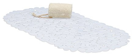 Relaxdays Badewanneneinlage Steinoptik, Antirutschmatte mit Saugnäpfen, Badewannenmatte 1er Set, weiß