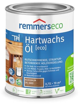 Remmers Hartwachs-Öl [eco] nussbaum, 0,75 Liter, für innen, natürliche Basis, 3in1: Beize, Öl und Versiegelung in einem, rutschhemmend, vegan