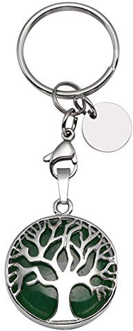 CrystalTears Natürlich Edelstein Schlüsselanhänger Lebensbaum Anhänger Heilsteine Reiki Schlüsselring Schlüsselbund Keychain Dekoration