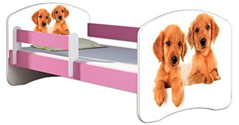 Kinderbett Jugendbett mit einer Schublade und Matratze Rausfallschutz Rosa 70 x 140 80 x 160 80 x 180 ACMA II (39 Welpen, 70 x 140 cm)