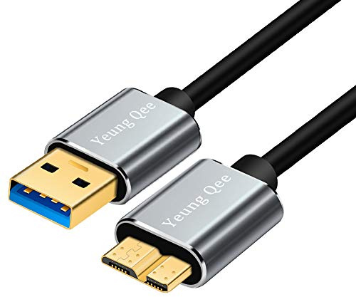 Yeung Qee Hard Drive Cable 2m, USB 3.0 Type A Male to Micro B Hard Drive Cable Compatible with Samsung Galaxy S5, Note 3, Note Pro 12.2,Camera, Hard Drive and More(2m)