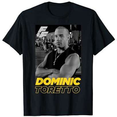 FAST AND FURIOUS Dominic Toretto Portrait Logo T-Shirt, Schwarz, Klassische Passform, Halbarm, T-Shirt, S, Herren
