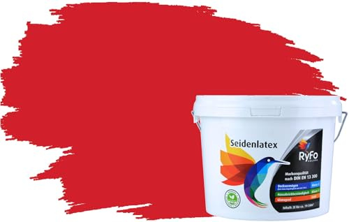 RyFo Colors Seidenlatex Trend Rottöne Feuerrot 3l - bunte Innenfarbe, weitere Rot Farbtöne und Größen erhältlich