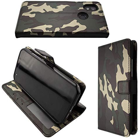 caseroxx Bookstyle Handytasche für Cat S52 in Camouflage – Klapphülle aus Kunstleder mit Kreditkartenfächern, Magnetverschluss, Standfunktion & Rundumschutz für Display und Gehäuse