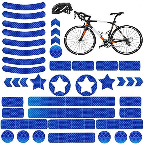 YIKEF Reflektoren Aufkleber Sticker (42 Stück) Reflexfolie Set zur Sicherungs-Markierung von Kinderwagen, Fahrrädern, Helmen mit Stickern - selbstklebend und hochreflektierend (Blau)