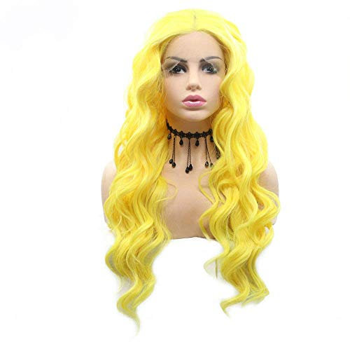 XINGYU Lose Welle Langes Haar Fluoreszierend Gelb Synthetische Spitze Front Perücken Für Frauen Festival Cosplay Feiertage Zitronengelb Drag Queen Meerjungfrau Perücken