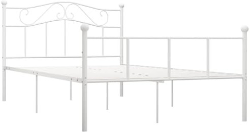 vidaXL Bettgestell Bett Metallbett Schlafzimmerbett Doppelbett Bettrahmen Schlafzimmermöbel Ehebett Lattenrost Weiß Metall 160x200cm