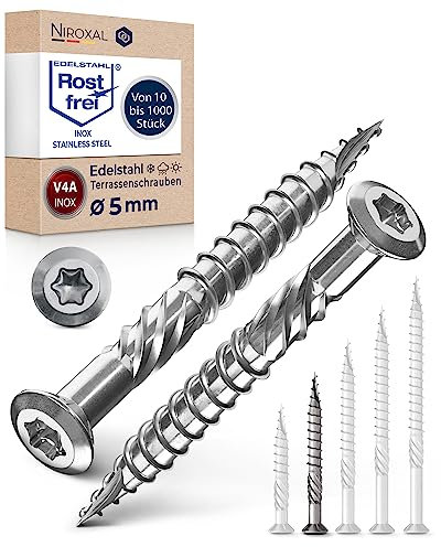 Tornillo de terraza de acero inoxidable Muesca de corte TORX, cabeza redondeada y sin nervaduras V4A 5-mm de espesor 50-mm de longitud 25 unidades 32-mm de rosca parcial Tornillo 5x50