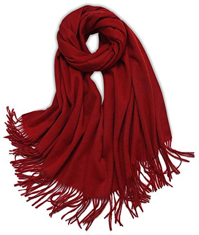 LumiSyne Winter Senior Kaschmir Schal Für Damen Warme Pashmina Einfarbige Schals Mit Quasten Unifarben Tücher Weiche Wolle Langer Verdickter Stolen