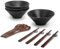 Ramen Soup Bowl Set, Japanese Ceramic Noodle Bowl with Spoons and Chopsticks for Pho, Udon Rice and Salad, Traditional Hand-Made Gift (Matted Black, 4 * 700ml)