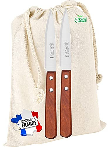 2 Couteaux Office Manche Vernis Fabrication française dans Un Sac Coton