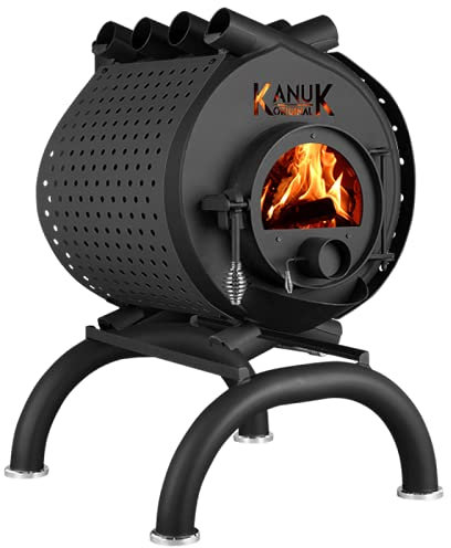 Warmluftofen Kanuk® Original 10 kW - Werkstattofen - Schwedenofen - Zulassung für Deutschland, Österreich und Schweiz - BimSchV (Seitenverkleidung Spot Schwarz, Untergestell Rondo)