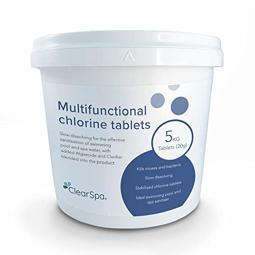 ClearSpa Multifunctional 20g Chlorine Tablets 5kg - Suitable for Hot Tub, Spa and Swimming Pool Treatment…