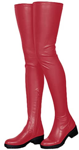 Minetom Stivali Donna Alti PU Tacchi Blocco Stivali Alti Cerniera Scarpe sopra al Ginocchio Autunno Invernali Stivali A Rosso 38 EU
