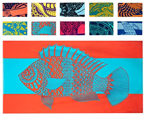 Nova Blue Tropical Fish Strandtuch (34 x 63) - Hellrot & Blau verstaubares Strandtuch aus 100% Baumwolle - Lebendiges buntes Badetuch - Türkis Stranddecke Handtuch